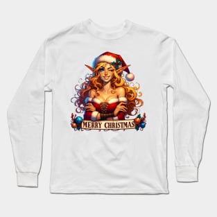 Merry Christmas - Beautiful Santa's Elf Girl - Fantasy Christmas Long Sleeve T-Shirt